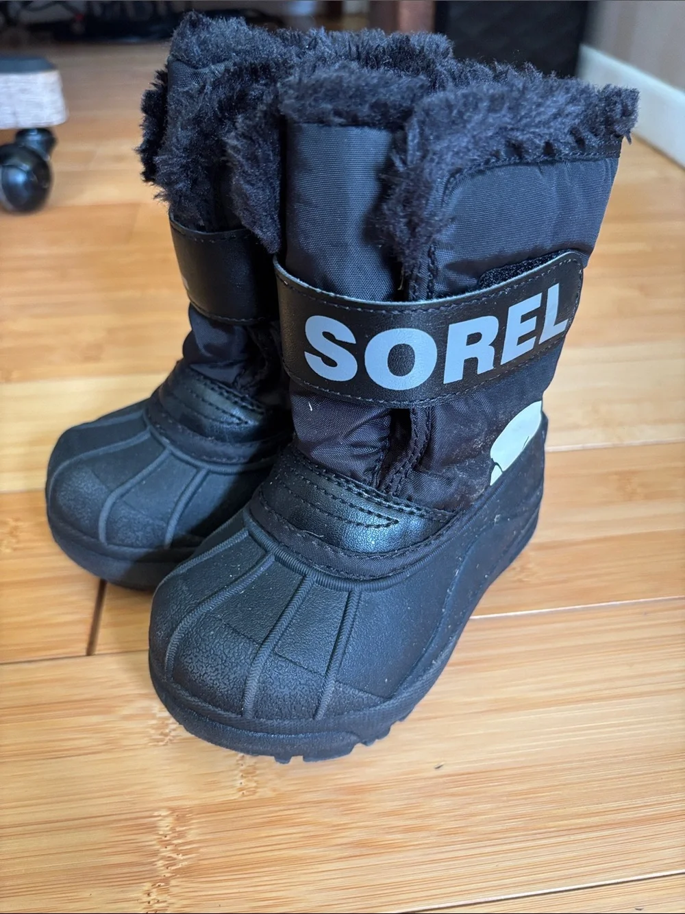 Sorel Black Kids Faux-Fur Winter Boots